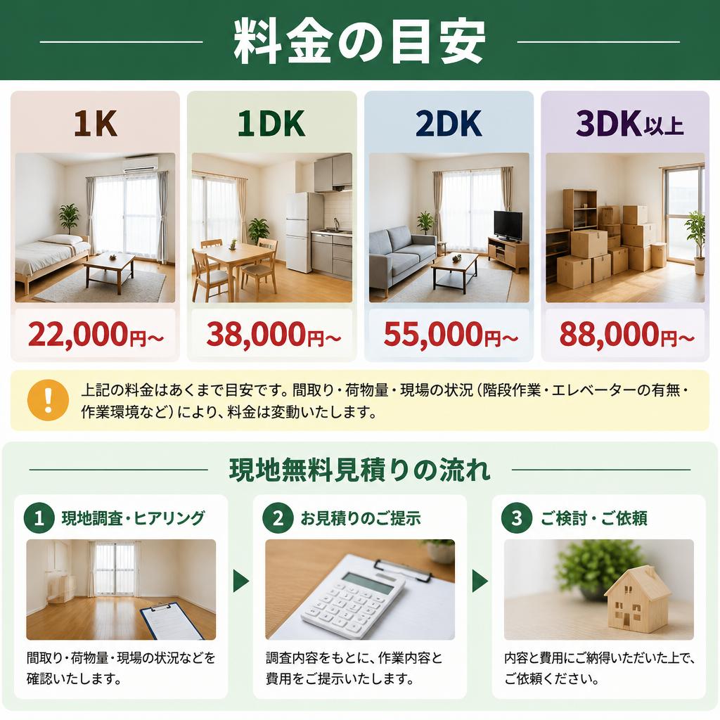 料金の目安と、見積りから作業完了までの流れ